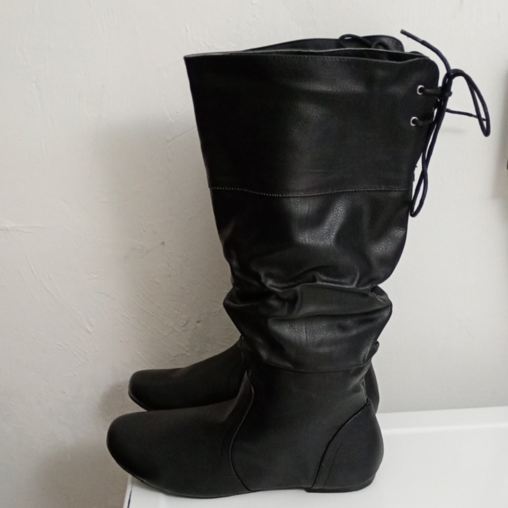 Charlotte Russe Black Lace-Up Knee Boots